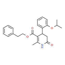 ChemSpider 2D Image | 2-Phenylethyl 4-(2-isopropoxyphenyl)-2-methyl-6-oxo-1,4,5,6-tetrahydro-3-pyridinecarboxylate | C24H27NO4