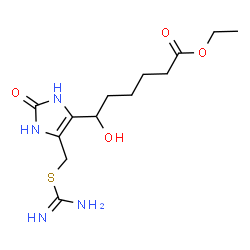 ChemSpider 2D Image | Ethyl 6-{5-[(carbamimidoylsulfanyl)methyl]-2-oxo-2,3-dihydro-1H-imidazol-4-yl}-6-hydroxyhexanoate | C13H22N4O4S