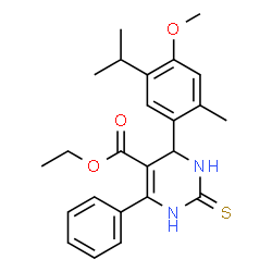 ChemSpider 2D Image | Ethyl 6-(5-isopropyl-4-methoxy-2-methylphenyl)-4-phenyl-2-sulfanyl-1,6-dihydropyrimidine-5-carboxylate | C24H28N2O3S