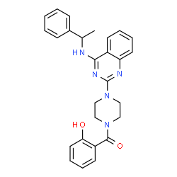 ChemSpider 2D Image | (2-Hydroxyphenyl)(4-{4-[(1-phenylethyl)amino]-2-quinazolinyl}-1-piperazinyl)methanone | C27H27N5O2
