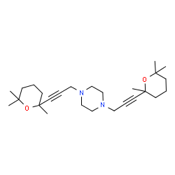 ChemSpider 2D Image | 1,4-Bis[3-(2,6,6-trimethyltetrahydro-2H-pyran-2-yl)-2-propyn-1-yl]piperazine | C26H42N2O2