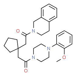 ChemSpider 2D Image | 1-(3,4-Dihydro-2(1H)-isoquinolinyl)-2-(1-{2-[4-(2-methoxyphenyl)-1-piperazinyl]-2-oxoethyl}cyclopentyl)ethanone | C29H37N3O3