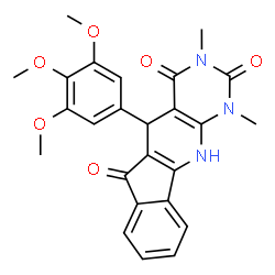 ChemSpider 2D Image | 1,3-Dimethyl-5-(3,4,5-trimethoxyphenyl)-5,11-dihydro-1H-indeno[2',1':5,6]pyrido[2,3-d]pyrimidine-2,4,6(3H)-trione | C25H23N3O6