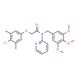 ChemSpider 2D Image | 2-(4-Chloro-3,5-dimethylphenoxy)-N-(2-pyridinyl)-N-(3,4,5-trimethoxybenzyl)acetamide | C25H27ClN2O5
