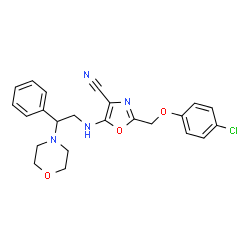 ChemSpider 2D Image | 2-[(4-Chlorophenoxy)methyl]-5-{[2-(4-morpholinyl)-2-phenylethyl]amino}-1,3-oxazole-4-carbonitrile | C23H23ClN4O3