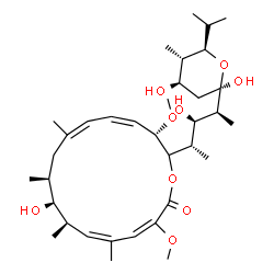ChemSpider 2D Image | (5R)-2,4-Dideoxy-1-C-{(2S,3R,4S)-3-hydroxy-4-[(3S,4Z,6Z,9S,10S,11R,12Z,14E)-10-hydroxy-3,15-dimethoxy-7,9,11,13-tetramethyl-16-oxooxacyclohexadeca-4,6,12,14-tetraen-2-yl]-2-pentanyl}-5-isopropyl-4-met
hyl-alpha-D-threo-pentopyranose | C35H58O9