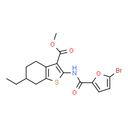 ChemSpider 2D Image | Methyl 2-[(5-bromo-2-furoyl)amino]-6-ethyl-4,5,6,7-tetrahydro-1-benzothiophene-3-carboxylate | C17H18BrNO4S