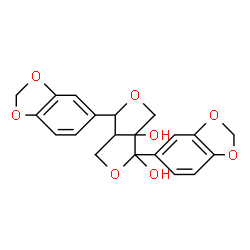 ChemSpider 2D Image | 1,4-Bis(1,3-benzodioxol-5-yl)dihydro-1H,3H-furo[3,4-c]furan-1,6a(6H)-diol | C20H18O8