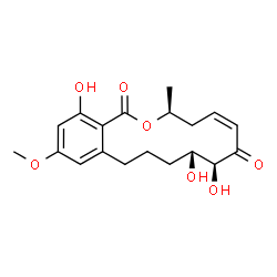 ChemSpider 2D Image | (3S,5Z,8S,9R)-8,9,16-Trihydroxy-14-methoxy-3-methyl-3,4,9,10,11,12-hexahydro-1H-2-benzoxacyclotetradecine-1,7(8H)-dione | C19H24O7