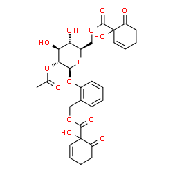 ChemSpider 2D Image | 2-({2-O-Acetyl-6-O-[(1-hydroxy-6-oxo-2-cyclohexen-1-yl)carbonyl]-beta-D-glucopyranosyl}oxy)benzyl 1-hydroxy-6-oxo-2-cyclohexene-1-carboxylate | C29H32O14