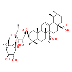 ChemSpider 2D Image | (3beta,5xi,9xi,18xi)-3-{[6-Deoxy-4-O-(beta-D-glucopyranosyl)-alpha-L-mannopyranosyl]oxy}urs-12-ene-27,28-dioic acid | C42H66O14