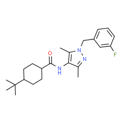 ChemSpider 2D Image | N-[1-(3-Fluorobenzyl)-3,5-dimethyl-1H-pyrazol-4-yl]-4-(2-methyl-2-propanyl)cyclohexanecarboxamide | C23H32FN3O