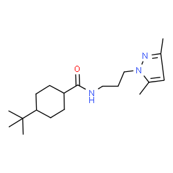 ChemSpider 2D Image | N-[3-(3,5-Dimethyl-1H-pyrazol-1-yl)propyl]-4-(2-methyl-2-propanyl)cyclohexanecarboxamide | C19H33N3O