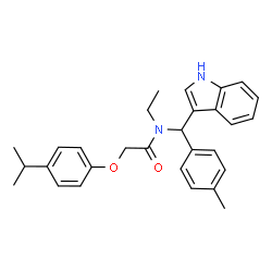 ChemSpider 2D Image | N-Ethyl-N-[1H-indol-3-yl(4-methylphenyl)methyl]-2-(4-isopropylphenoxy)acetamide | C29H32N2O2