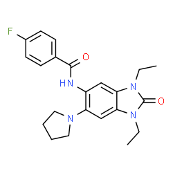ChemSpider 2D Image | N-[1,3-Diethyl-2-oxo-6-(1-pyrrolidinyl)-2,3-dihydro-1H-benzimidazol-5-yl]-4-fluorobenzamide | C22H25FN4O2