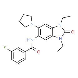 ChemSpider 2D Image | N-[1,3-Diethyl-2-oxo-6-(1-pyrrolidinyl)-2,3-dihydro-1H-benzimidazol-5-yl]-3-fluorobenzamide | C22H25FN4O2