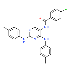 ChemSpider 2D Image | 4-Chloro-N-{4-methyl-2,6-bis[(4-methylphenyl)amino]-5-pyrimidinyl}benzamide | C26H24ClN5O