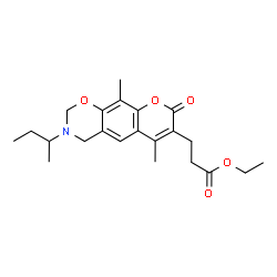 ChemSpider 2D Image | Ethyl 3-(3-sec-butyl-6,10-dimethyl-8-oxo-3,4-dihydro-2H,8H-chromeno[6,7-e][1,3]oxazin-7-yl)propanoate | C22H29NO5