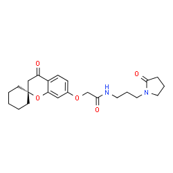 ChemSpider 2D Image | 2-[(4-Oxo-3,4-dihydrospiro[chromene-2,1'-cyclohexan]-7-yl)oxy]-N-[3-(2-oxo-1-pyrrolidinyl)propyl]acetamide | C23H30N2O5