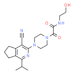 ChemSpider 2D Image | 2-[4-(4-Cyano-1-isopropyl-6,7-dihydro-5H-cyclopenta[c]pyridin-3-yl)-1-piperazinyl]-N-(2-hydroxyethyl)-2-oxoacetamide | C20H27N5O3