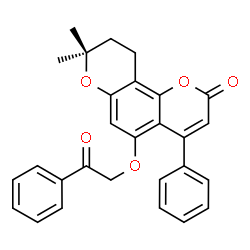 ChemSpider 2D Image | 8,8-Dimethyl-5-(2-oxo-2-phenylethoxy)-4-phenyl-9,10-dihydro-2H,8H-pyrano[2,3-f]chromen-2-one | C28H24O5