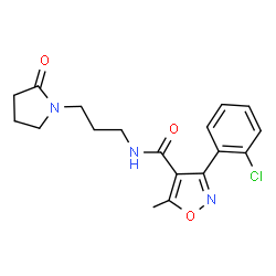 ChemSpider 2D Image | 3-(2-Chlorophenyl)-5-methyl-N-[3-(2-oxo-1-pyrrolidinyl)propyl]-1,2-oxazole-4-carboxamide | C18H20ClN3O3