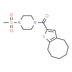 ChemSpider 2D Image | 4,5,6,7,8,9-Hexahydrocycloocta[b]thiophen-2-yl[4-(methylsulfonyl)-1-piperazinyl]methanone | C16H24N2O3S2