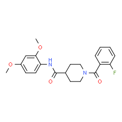 ChemSpider 2D Image | N-(2,4-Dimethoxyphenyl)-1-(2-fluorobenzoyl)-4-piperidinecarboxamide | C21H23FN2O4