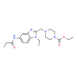 ChemSpider 2D Image | Ethyl 4-{[1-ethyl-5-(propionylamino)-1H-benzimidazol-2-yl]methyl}-1-piperazinecarboxylate | C20H29N5O3