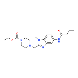 ChemSpider 2D Image | Ethyl 4-{[5-(butyrylamino)-1-methyl-1H-benzimidazol-2-yl]methyl}-1-piperazinecarboxylate | C20H29N5O3