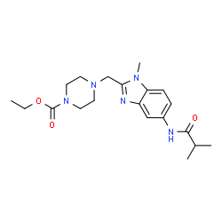 ChemSpider 2D Image | Ethyl 4-{[5-(isobutyrylamino)-1-methyl-1H-benzimidazol-2-yl]methyl}-1-piperazinecarboxylate | C20H29N5O3
