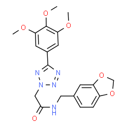 ChemSpider 2D Image | N-(1,3-Benzodioxol-5-ylmethyl)-2-[5-(3,4,5-trimethoxyphenyl)-2H-tetrazol-2-yl]acetamide | C20H21N5O6