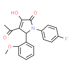 ChemSpider 2D Image | 4-Acetyl-1-(4-fluorophenyl)-3-hydroxy-5-(2-methoxyphenyl)-1,5-dihydro-2H-pyrrol-2-one | C19H16FNO4