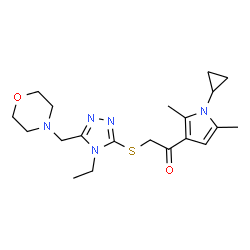 ChemSpider 2D Image | 1-(1-Cyclopropyl-2,5-dimethyl-1H-pyrrol-3-yl)-2-{[4-ethyl-5-(4-morpholinylmethyl)-4H-1,2,4-triazol-3-yl]sulfanyl}ethanone | C20H29N5O2S