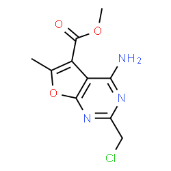 ChemSpider 2D Image | Methyl 4-amino-2-(chloromethyl)-6-methylfuro[2,3-d]pyrimidine-5-carboxylate | C10H10ClN3O3