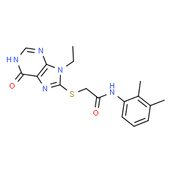 ChemSpider 2D Image | N-(2,3-Dimethylphenyl)-2-[(9-ethyl-6-oxo-6,9-dihydro-1H-purin-8-yl)sulfanyl]acetamide | C17H19N5O2S