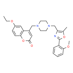 ChemSpider 2D Image | 6-Ethoxy-4-[(4-{[2-(2-methoxyphenyl)-5-methyl-1,3-oxazol-4-yl]methyl}-1-piperazinyl)methyl]-2H-chromen-2-one | C28H31N3O5