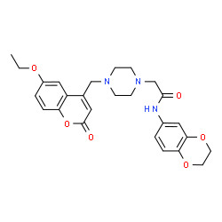 ChemSpider 2D Image | N-(2,3-Dihydro-1,4-benzodioxin-6-yl)-2-{4-[(6-ethoxy-2-oxo-2H-chromen-4-yl)methyl]-1-piperazinyl}acetamide | C26H29N3O6
