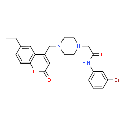 ChemSpider 2D Image | N-(3-Bromophenyl)-2-{4-[(6-ethyl-2-oxo-2H-chromen-4-yl)methyl]-1-piperazinyl}acetamide | C24H26BrN3O3
