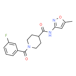 ChemSpider 2D Image | 1-(3-Fluorobenzoyl)-N-(5-methyl-1,2-oxazol-3-yl)-4-piperidinecarboxamide | C17H18FN3O3