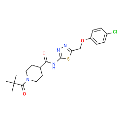 ChemSpider 2D Image | N-{5-[(4-Chlorophenoxy)methyl]-1,3,4-thiadiazol-2-yl}-1-(2,2-dimethylpropanoyl)-4-piperidinecarboxamide | C20H25ClN4O3S