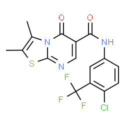 ChemSpider 2D Image | N-[4-Chloro-3-(trifluoromethyl)phenyl]-2,3-dimethyl-5-oxo-5H-[1,3]thiazolo[3,2-a]pyrimidine-6-carboxamide | C16H11ClF3N3O2S