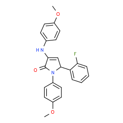 ChemSpider 2D Image | 5-(2-Fluorophenyl)-1-(4-methoxyphenyl)-3-[(4-methoxyphenyl)amino]-1,5-dihydro-2H-pyrrol-2-one | C24H21FN2O3
