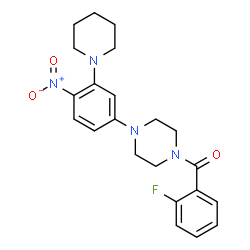 ChemSpider 2D Image | (2-Fluorophenyl){4-[4-nitro-3-(1-piperidinyl)phenyl]-1-piperazinyl}methanone | C22H25FN4O3