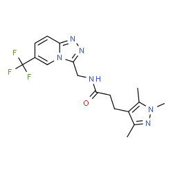 ChemSpider 2D Image | N-{[6-(Trifluoromethyl)[1,2,4]triazolo[4,3-a]pyridin-3-yl]methyl}-3-(1,3,5-trimethyl-1H-pyrazol-4-yl)propanamide | C17H19F3N6O