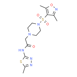 ChemSpider 2D Image | 2-{4-[(3,5-Dimethyl-1,2-oxazol-4-yl)sulfonyl]-1-piperazinyl}-N-(5-methyl-1,3,4-thiadiazol-2-yl)acetamide | C14H20N6O4S2
