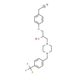 ChemSpider 2D Image | [4-(2-Hydroxy-3-{4-[4-(trifluoromethyl)benzyl]-1-piperazinyl}propoxy)phenyl]acetonitrile | C23H26F3N3O2