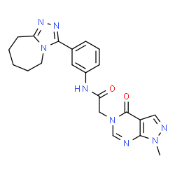 ChemSpider 2D Image | 2-(1-Methyl-4-oxo-1,4-dihydro-5H-pyrazolo[3,4-d]pyrimidin-5-yl)-N-[3-(6,7,8,9-tetrahydro-5H-[1,2,4]triazolo[4,3-a]azepin-3-yl)phenyl]acetamide | C21H22N8O2
