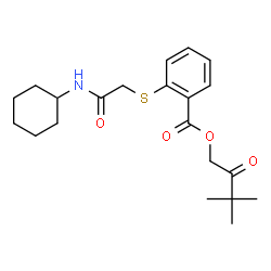 ChemSpider 2D Image | 3,3-Dimethyl-2-oxobutyl 2-{[2-(cyclohexylamino)-2-oxoethyl]sulfanyl}benzoate | C21H29NO4S