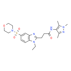 ChemSpider 2D Image | 3-[1-Ethyl-5-(4-morpholinylsulfonyl)-1H-benzimidazol-2-yl]-N-(1,3,5-trimethyl-1H-pyrazol-4-yl)propanamide | C22H30N6O4S